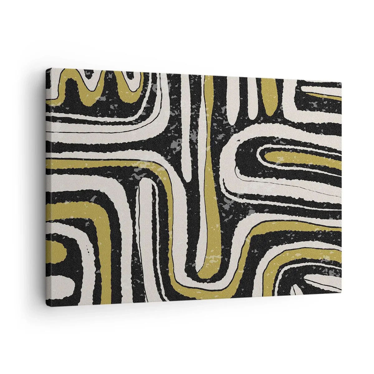 Canvastavla - Bild på duk - Abstrakt mönster i svart, vitt och guld - 70x50cm - Komposition: stråk och gränder - Modern väggdekoration för vardagsrum och sovrum ARTTOR