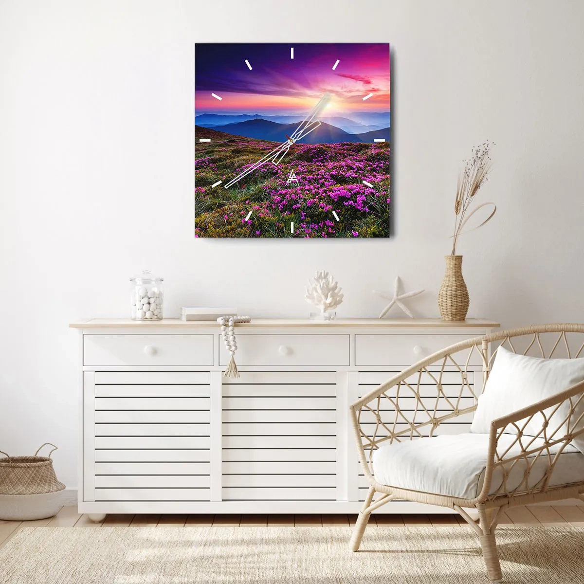 Väggklocka - Klocka på glas - Doftande örter - 40x40 cm