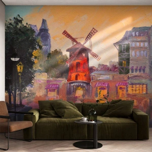 Fototapet Premium Canvas - Ikoner av Paris – Moulin Rouge - Paris, Fläkt, Moulin Rouge - 200x140 cm