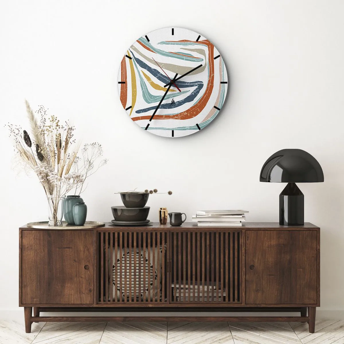 Väggklocka - Klocka på glas - Vänligt leende abstraktion - 40x40 cm