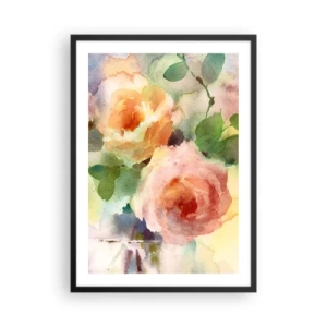 Affisch i svart ram - Akvarellblommor i pastellfärger - 50x70cm - Delikat som en akvarell - Modern väggdekoration för vardagsrum och sovrum ARTTOR
