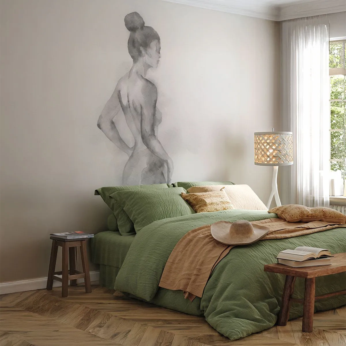 Fototapet Premium Sand - Vacker som målandet - Kvinna, Kropp, Grafik - 350x256 cm