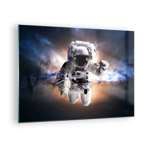 Glastavla - Bild på glas - Astronaut i rymden med en galax i bakgrunden - 70x50cm - Hälsningar från rymden - Modern väggdekoration för vardagsrum och sovrum ARTTOR