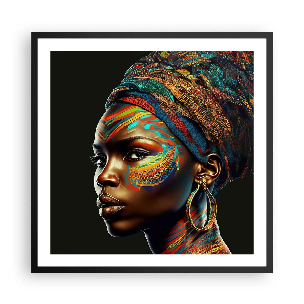 Affisch i svart ram - Afrikansk drottning - 60x60 cm