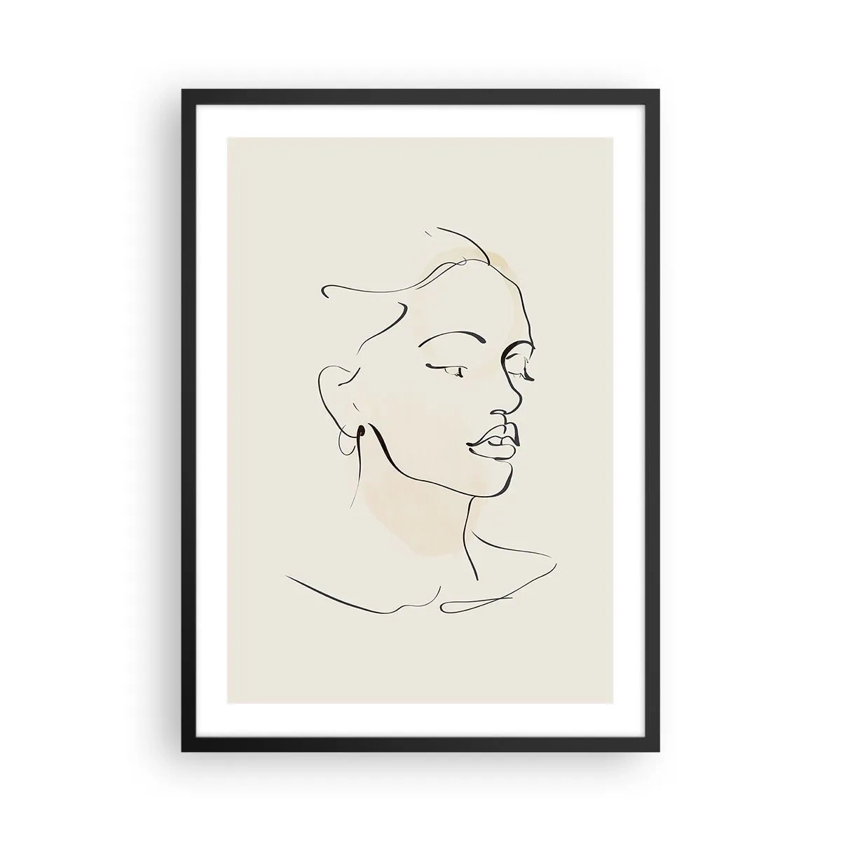 Affisch i svart ram - Porträtt av en kvinna i minimalistisk linjekonststil - 50x70cm - Säkra drag - Modern väggdekoration för vardagsrum och sovrum ARTTOR