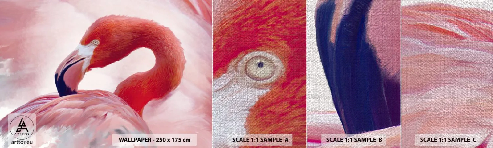 Provbit av fototapet Premium Canvas - Fågelns skönhet - Flamingo, Fågel, Natur - 100x30 cm