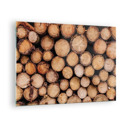 Glastavla - Bild på glas - Vertikalt arrangerade trädstammar med synliga tillväxtringar - 70x50cm - Ny början - Modern väggdekoration för vardagsrum och sovrum ARTTOR