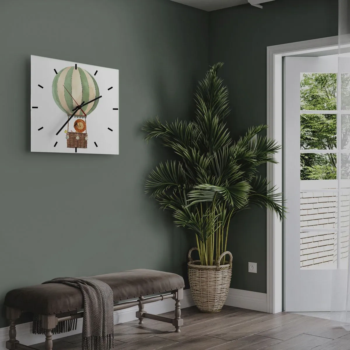 Väggklocka - Klocka på glas - Leons resor - 40x40 cm