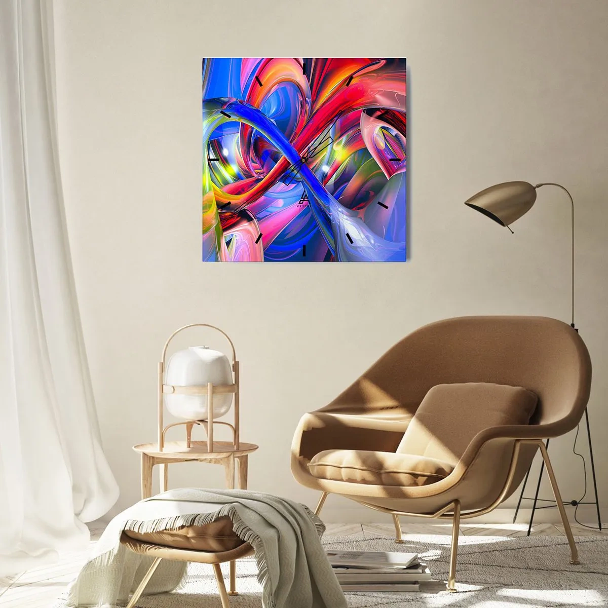 Väggklocka - Klocka på glas - Färgdans - 30x30 cm