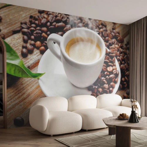 Fototapet Premium Sand - Kaffe på bordet - Gastronomi, Kaffe, Kopp - 250x175 cm