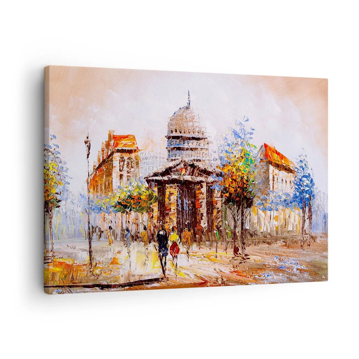 Canvastavla - Bild på duk - Impressionistisk stadsbild med en historisk byggnad - 70x50cm - Promenad i Paris - Modern väggdekoration för vardagsrum och sovrum ARTTOR