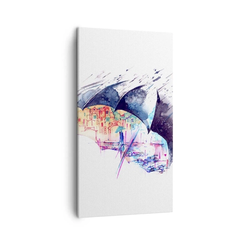 Canvastavla - Bild på duk - Promenad i regnet - 45x80 cm