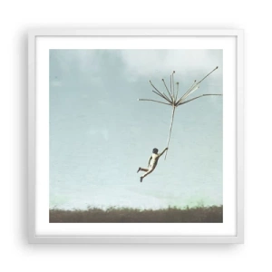 Affisch i vit ram - Drakar, maskrosor, vind - 50x50 cm