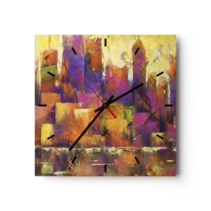 Väggklocka - Klocka på glas - Metropolis komposition - 30x30 cm