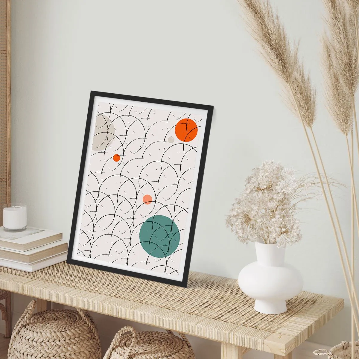 Affisch i svart ram - Modern geometrisk abstraktion med färgglada accenter - 50x70cm - I popkonstens anda - Modern väggdekoration för vardagsrum och sovrum ARTTOR