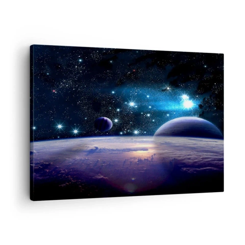 Canvastavla - Bild på duk - En vy över yttre rymden med planeter och stjärnor - 70x50cm - Fortfarande ensamma? - Modern väggdekoration för vardagsrum och sovrum ARTTOR