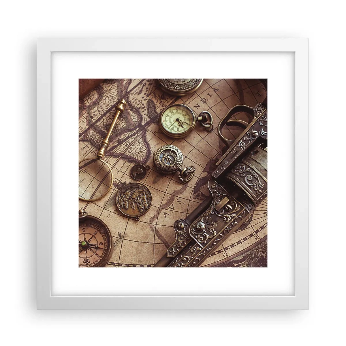 Affisch i vit ram - Äventyret kallar - 30x30 cm