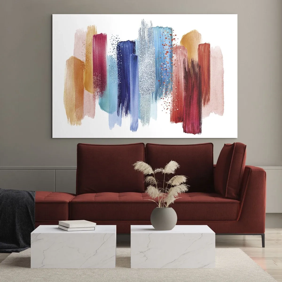 Glastavla - Bild på glas - Abstrakt komposition av färgglada penseldrag - 70x50cm - Upp och ner - Modern väggdekoration för vardagsrum och sovrum ARTTOR