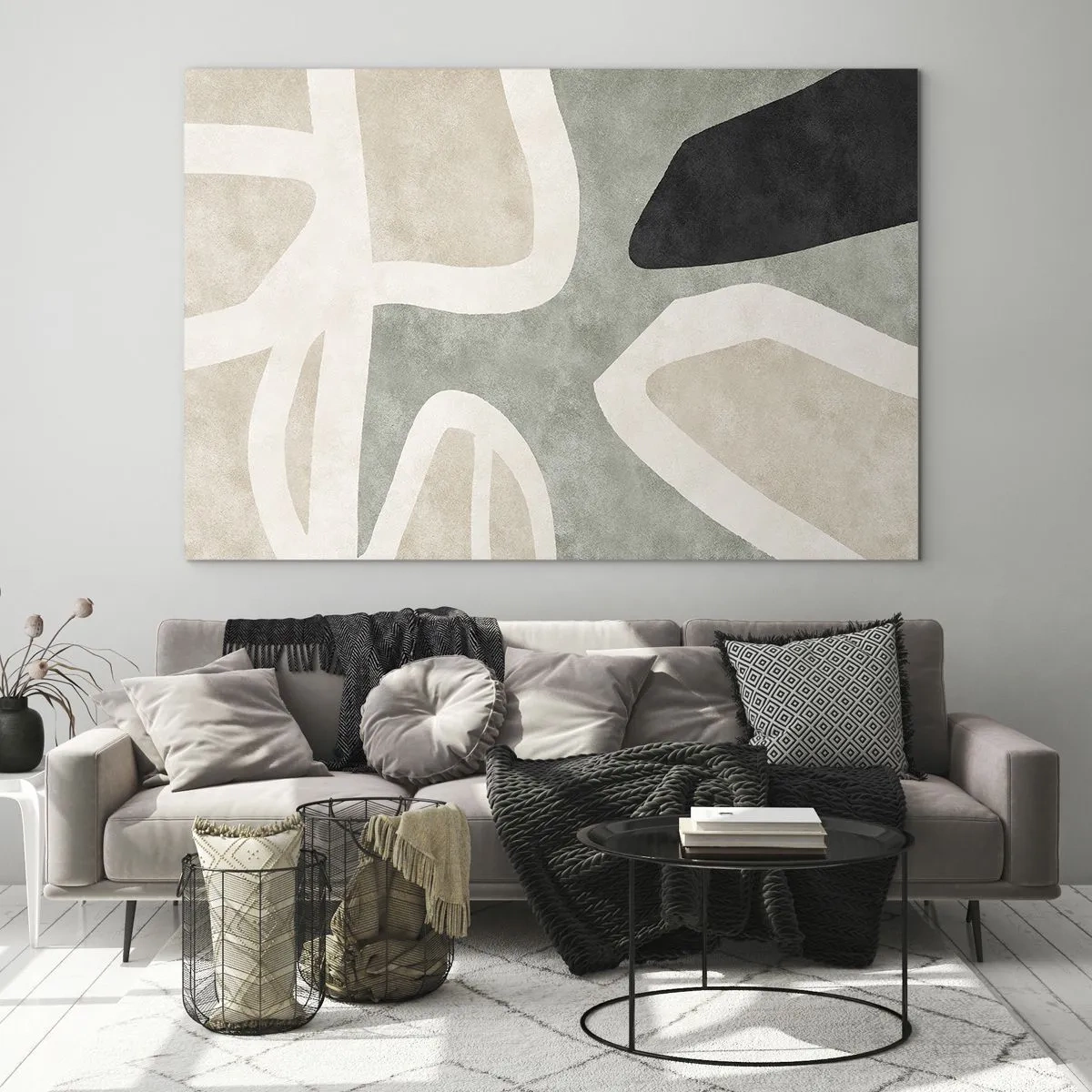Glastavla - Bild på glas - Komposition med svart motiv - 100x70 cm