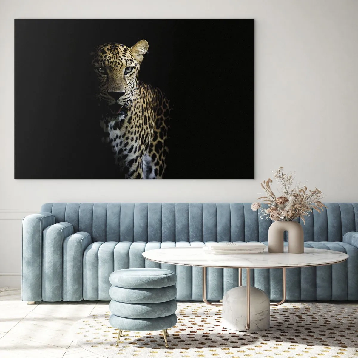 Glastavla - Bild på glas - Lejon i skuggan - 70x50cm - Mörk skönhet - Modern väggdekoration för vardagsrum och sovrum ARTTOR