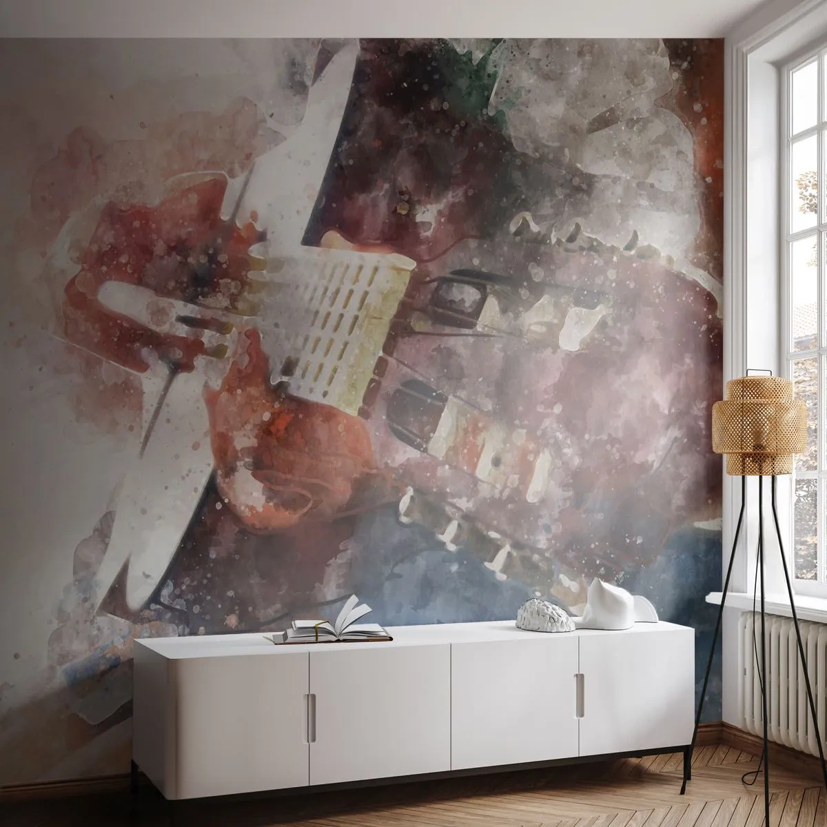 Självhäftande Fototapet Deluxe Sticker - Vad tycker du om det? - Abstraktion, musik, Gitarr - 250x175 cm