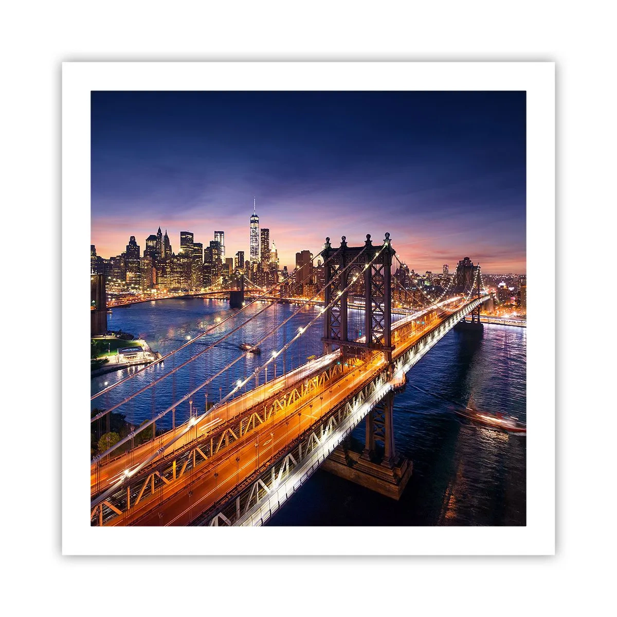 Affisch - Över ljusbron till stadens hjärta - 60x60 cm