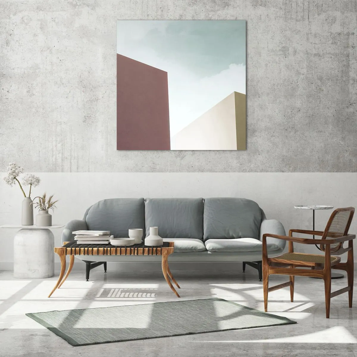 Glastavla - Bild på glas - Geometri av en solig sommar - 70x70 cm