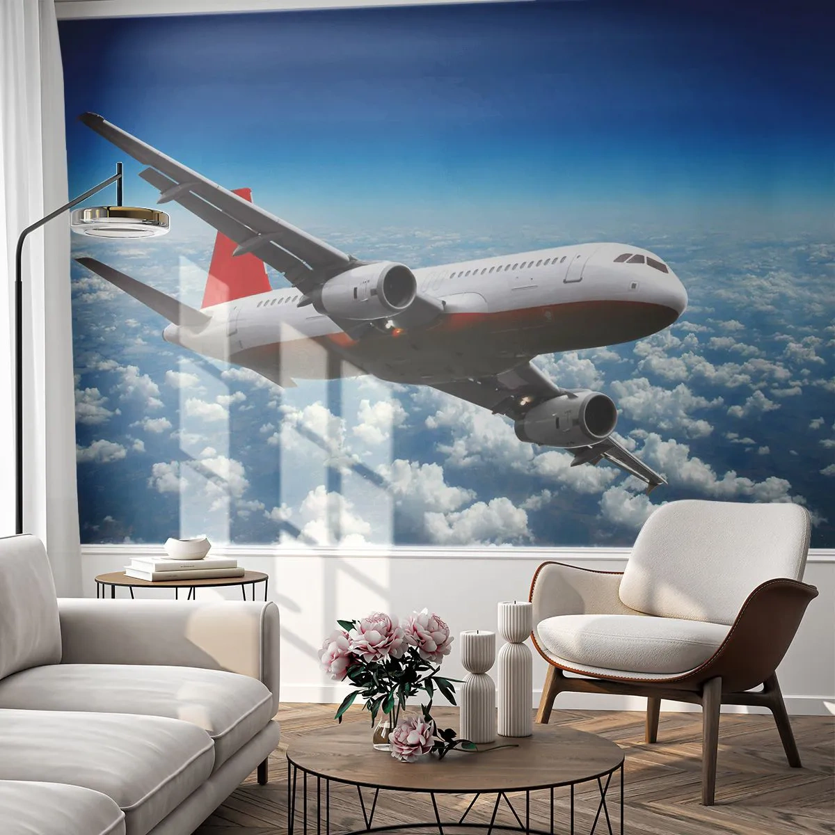 Fototapet Premium Canvas - Lämna allt detta - Plan, Resor, Moln - 250x175 cm