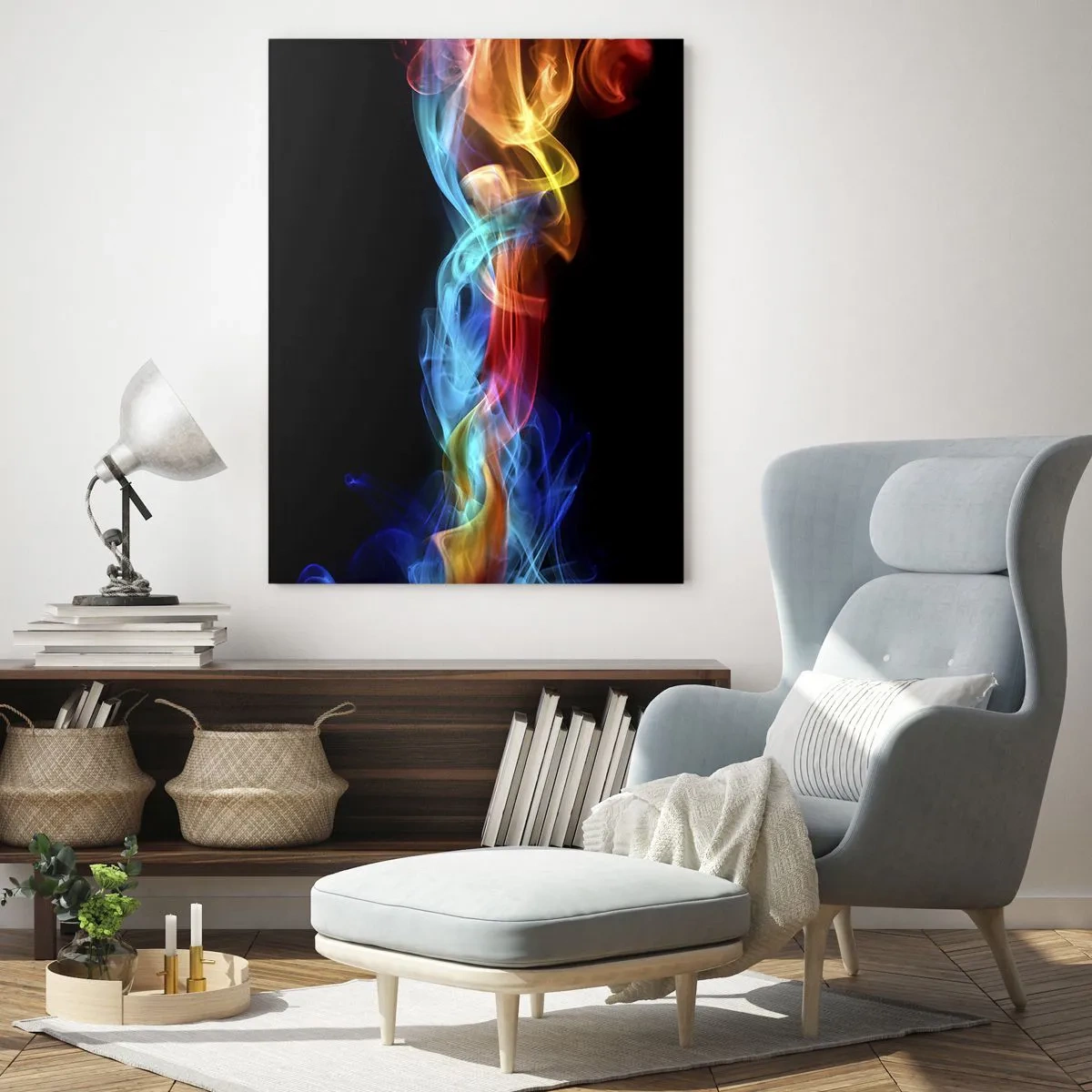 Glastavla - Bild på glas - Dimmas regnbågsdans - 70x100 cm