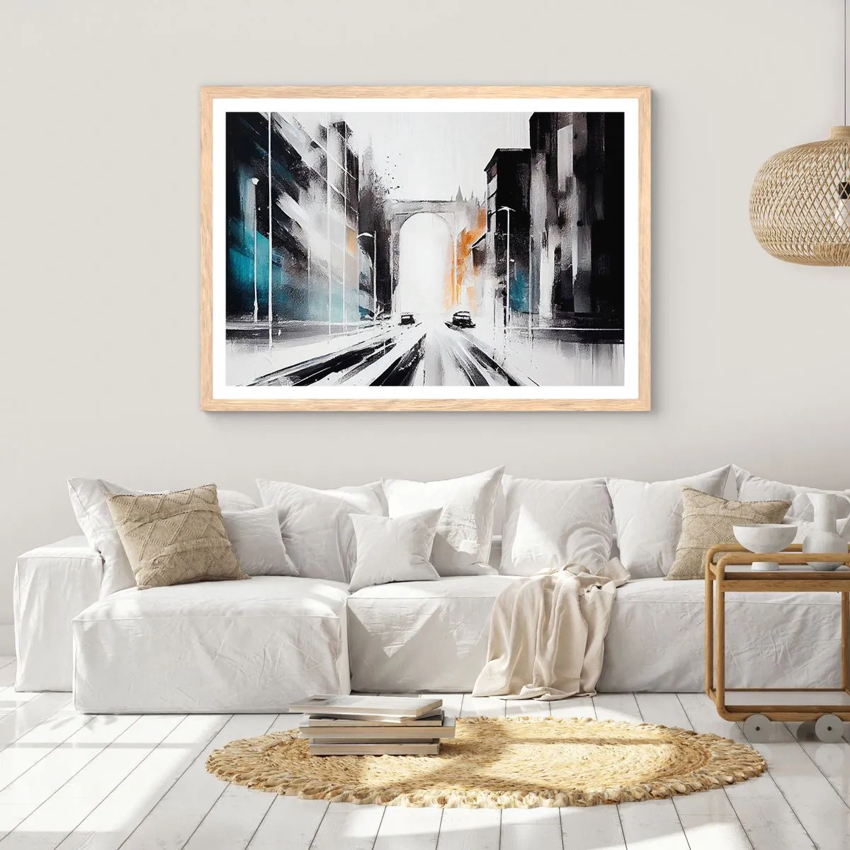 Affisch i ram av ljusek - Stadsstudie: arkitektur och rörelse - 91x61 cm