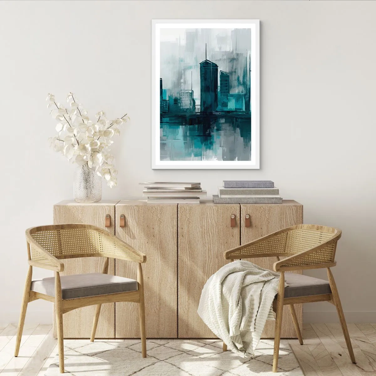Affisch i vit ram - Regnfärgad stad - 50x70 cm