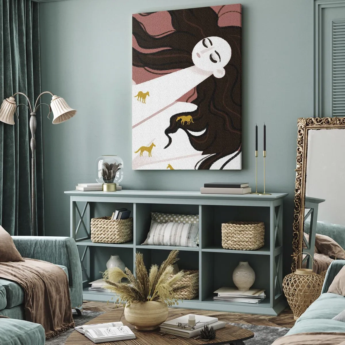 Canvastavla - Bild på duk - Dröm om en gyllene häst - 65x120 cm