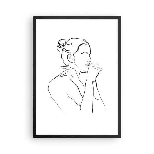 Affisch i svart ram - Minimalistisk linje av en kvinnlig silhuett på en vit bakgrund - 50x70cm - Akten: ett sensuellt mysterium - Modern väggdekoration för vardagsrum och sovrum ARTTOR