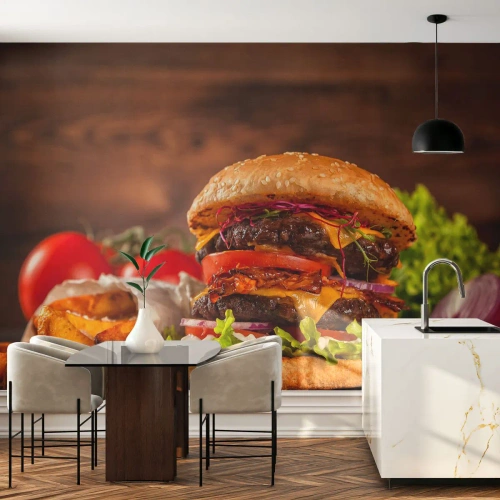 Självhäftande Fototapet Deluxe Sticker - Förbjuden frukt - Gastronomi, Hamburgare, Burger - 400x280 cm