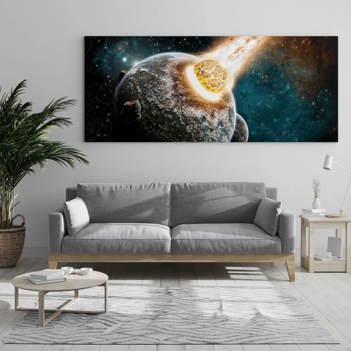 Glastavla - Bild på glas - Förödelse eller födsel? - 160x50 cm