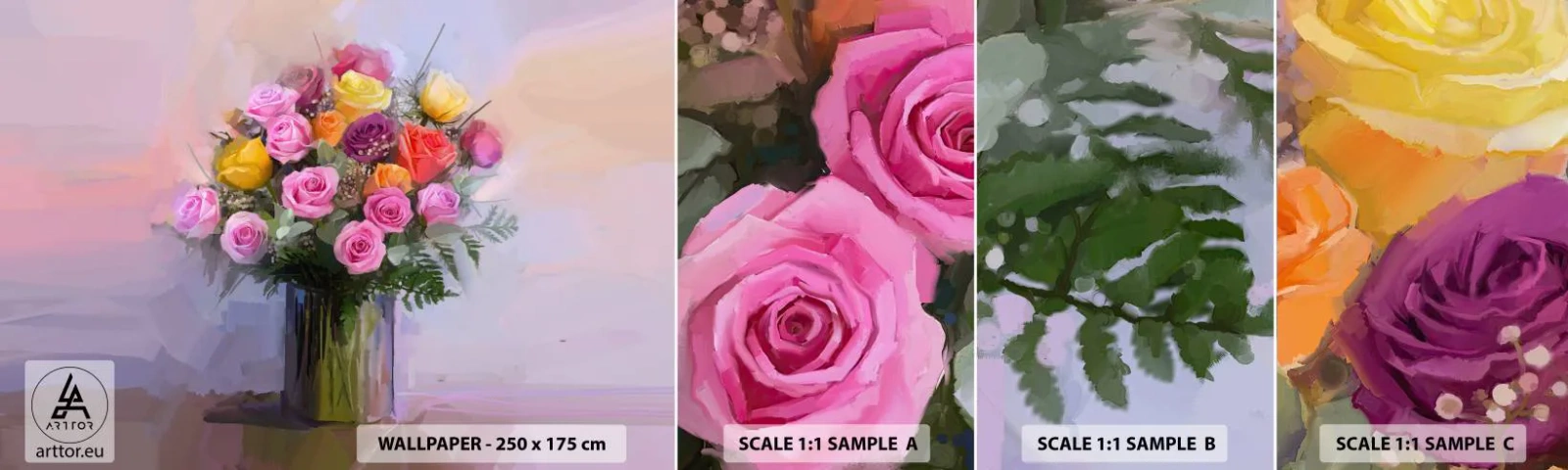 Provbit av självhäftande fototapet Deluxe Sticker - Stoppad skönhet - Vas med blommor, Blombukett, Bit - 100x30 cm