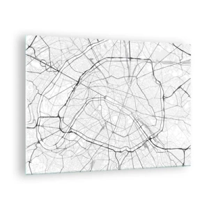 Glastavla - Bild på glas - Svartvit stadskarta med gaturat och cirkulära artärer - 70x50cm - Paris blomma - Modern väggdekoration för vardagsrum och sovrum ARTTOR