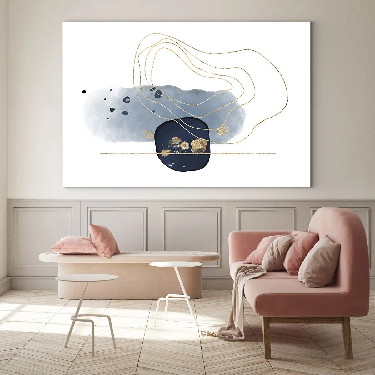 Glastavla - Bild på glas - Blå-guld fantasi - 100x70 cm