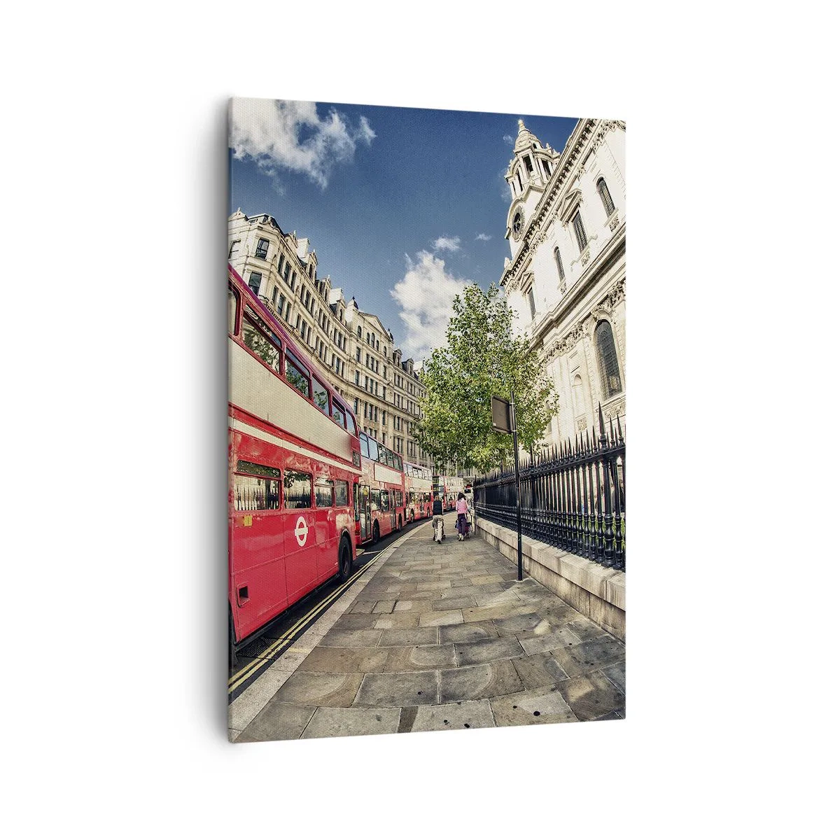 Canvastavla - Bild på duk - Londongata i grå och röd - 70x100 cm