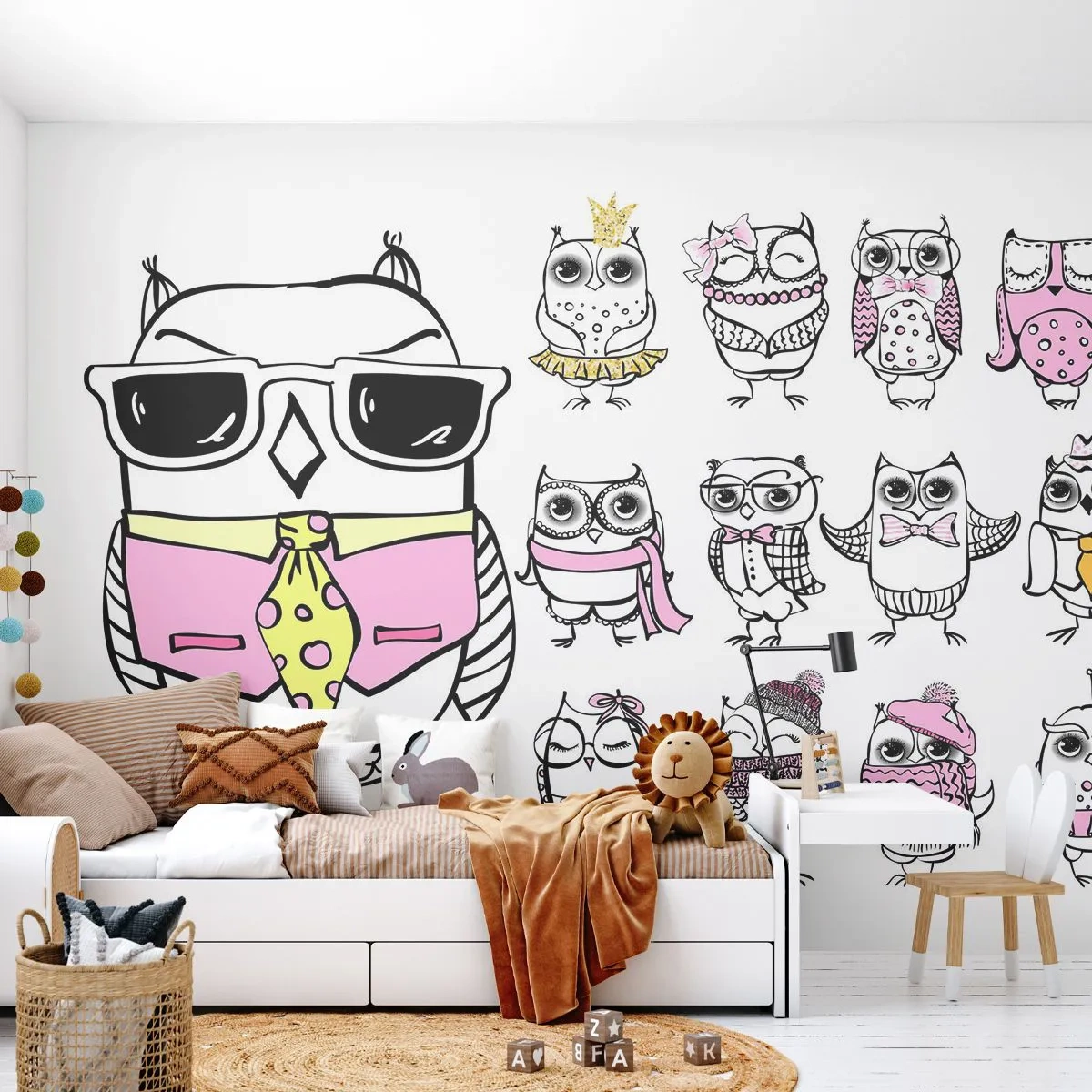 Självhäftande Fototapet Deluxe Sticker - Så många roller att spela - För barn, Uggla, Barn - 250x175 cm