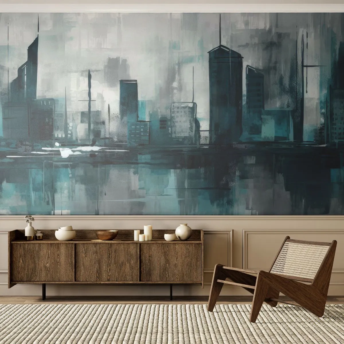 Fototapet Premium Canvas - Regnfärgad stad - Stad, Arkitektur, Bit - 450x315 cm