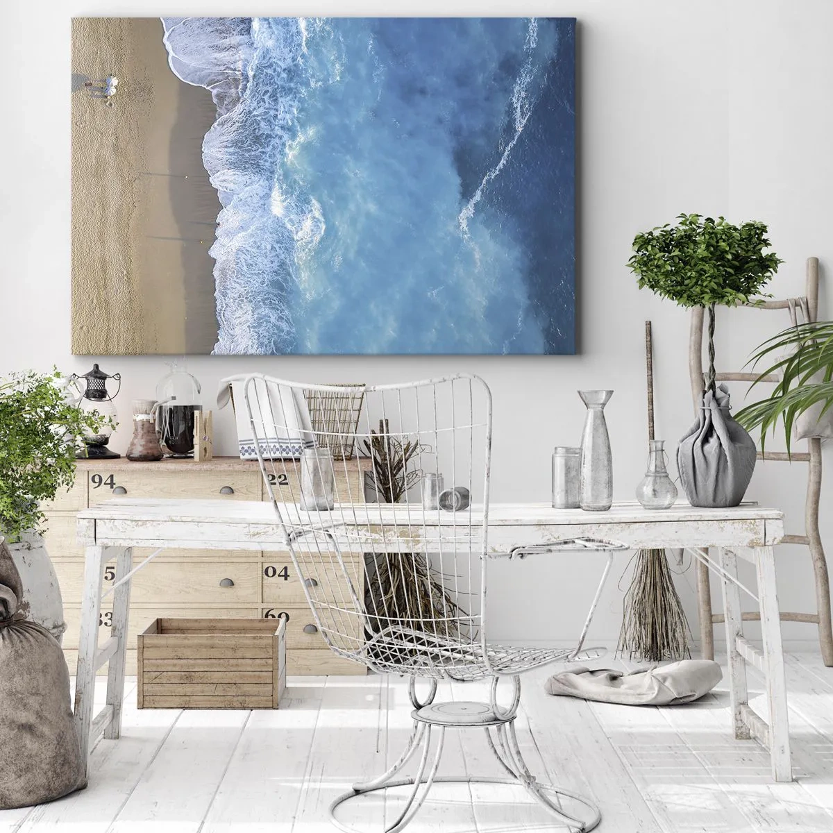 Canvastavla - Bild på duk - En fågelperspektiv över stranden och havets vågor - 70x50cm - Blå styrka - Modern väggdekoration för vardagsrum och sovrum ARTTOR