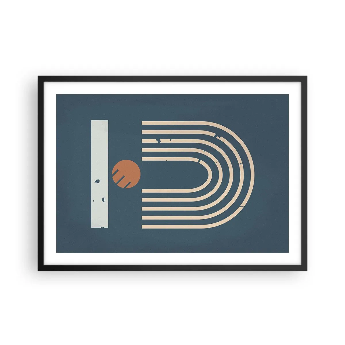 Affisch i svart ram - Geometri mot mörkblå bakgrund - 70x50 cm
