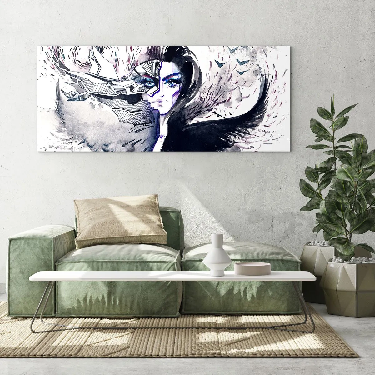 Glastavla - Bild på glas - Demonisk och vacker - 90x30 cm