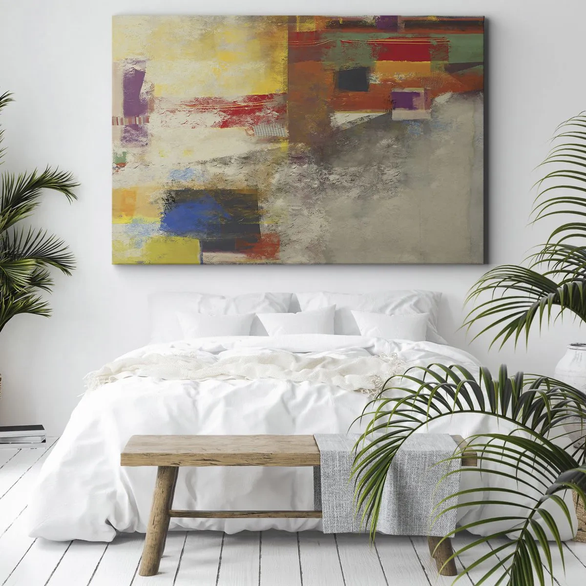 Canvastavla - Bild på duk - Färgglad abstraktion med geometriska former - 70x50cm - Färgernas geometri - Modern väggdekoration för vardagsrum och sovrum ARTTOR