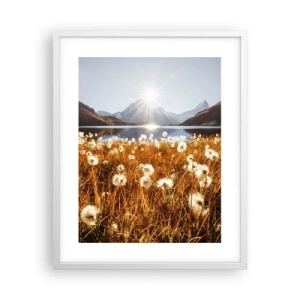 Affisch i vit ram - Bergets hårdhet, gräsets mjukhet - 40x50 cm