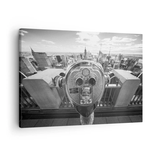 Canvastavla - Bild på duk - Monokrom vy genom teleskopet av stadens panorama - 70x50cm - Stad över städerna - Modern väggdekoration för vardagsrum och sovrum ARTTOR