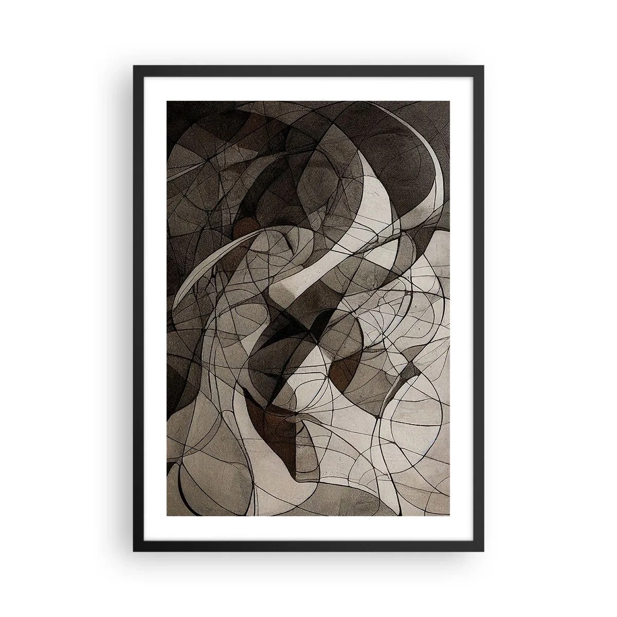 Affisch i svart ram - Abstrakt komposition av geometriska linjer och former - 50x70cm - Cirkulation av jordens färger - Modern väggdekoration för vardagsrum och sovrum ARTTOR
