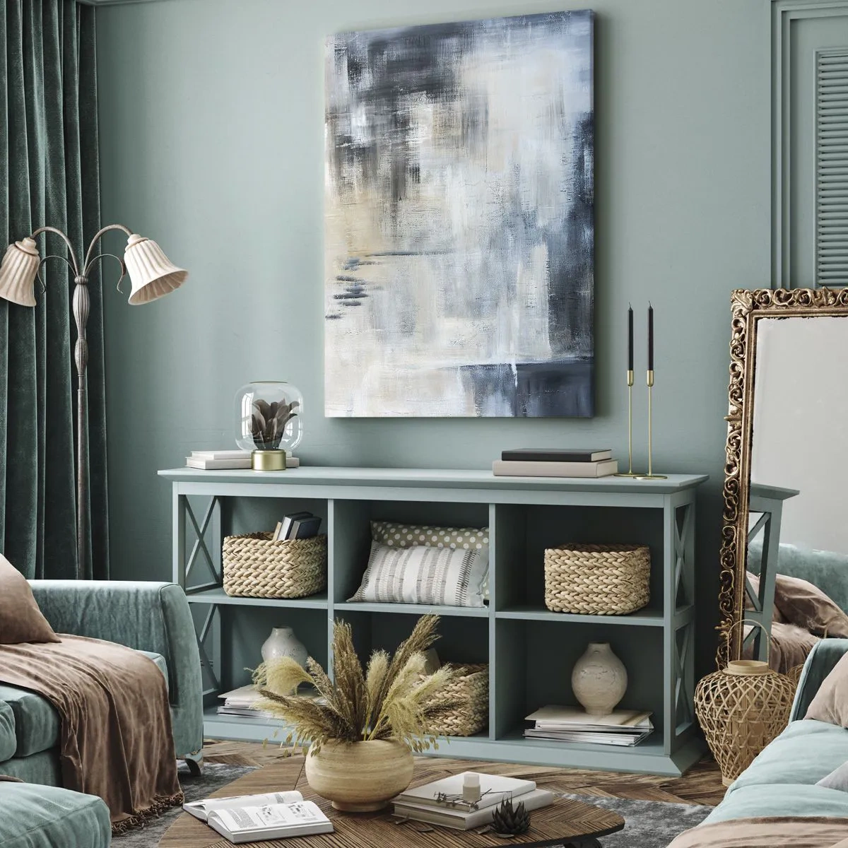 Canvastavla - Bild på duk - Bakom en blå slöja - 65x120 cm