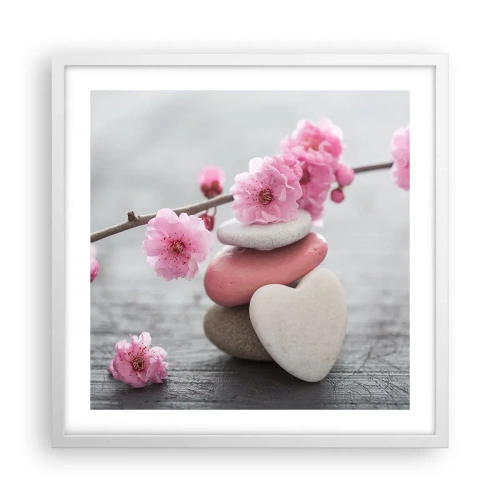 Affisch i vit ram - Salighet med körsbärsblomma - 50x50 cm
